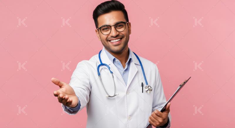 Friendly male doctor extends a welcoming hand, ready to assist.