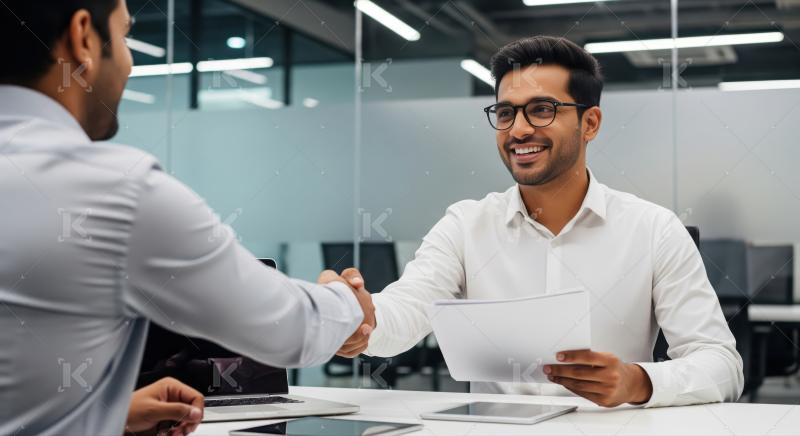 Two businessmen conclude successful meeting with a firm handshake.