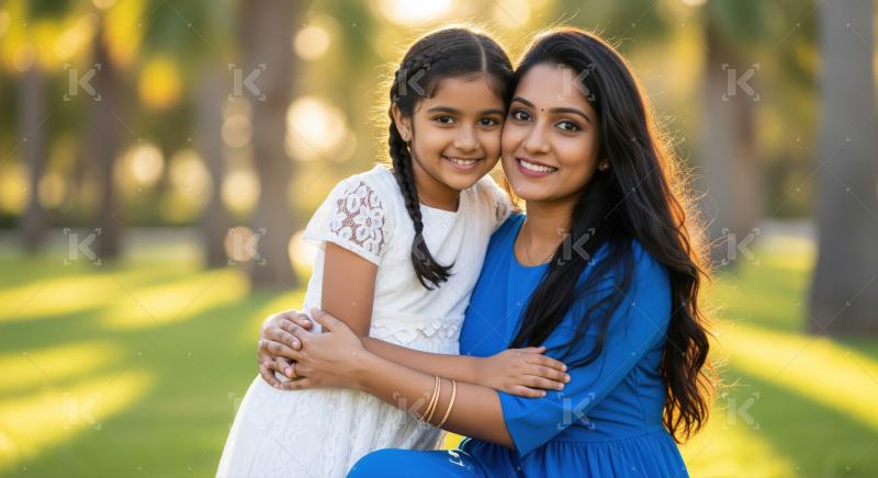 Happy indian woman with her daughter giving happy expression