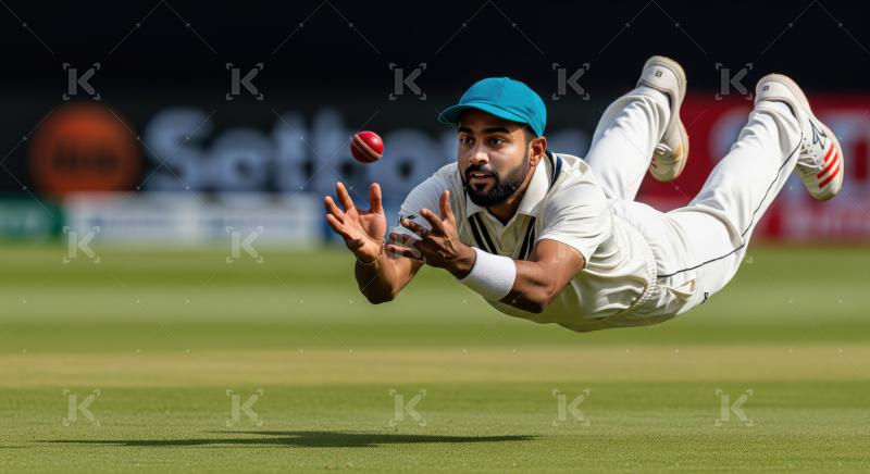 An Indian cricketer in white uniform makes a spectacular diving