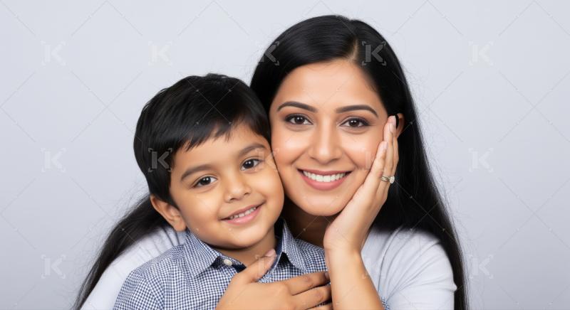 A mother lovingly embraces her child while sitting together on a couch in a warmly lit room.
