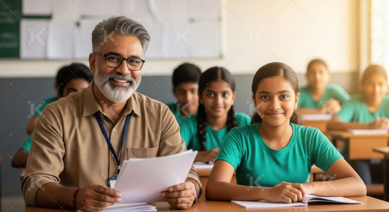 An Indian male teacher reviews or explains assignments with a gi