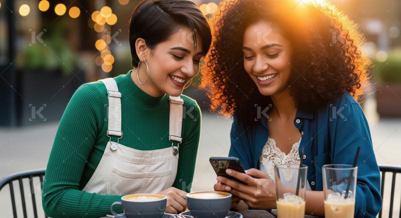 Two female friends enjoy coffee and iced drinks together at an o