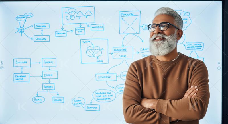 An older professional man stands confidently with arms crossed i