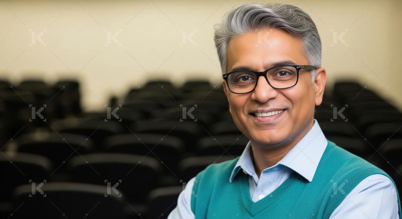 A mature professional man with gray hair and glasses, standing c