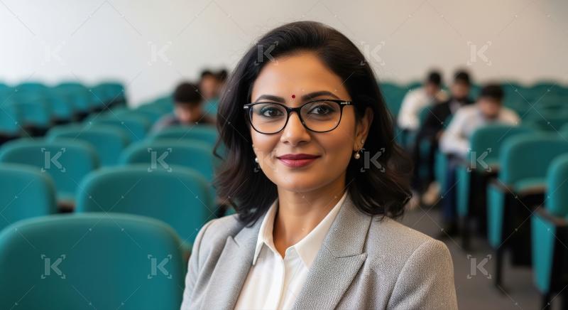 Indian female teacher interacts energetically with attentive col