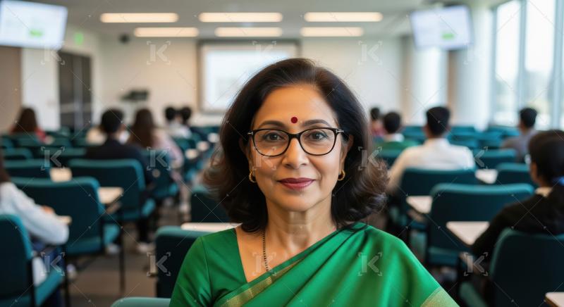 Indian female teacher interacts energetically with attentive col