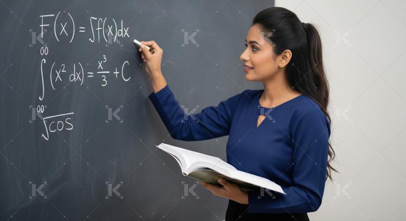 A young Indian female mathematics teacher in a pink top explains
