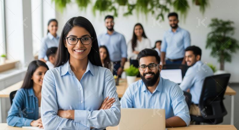 Young indian business people discussing together at office