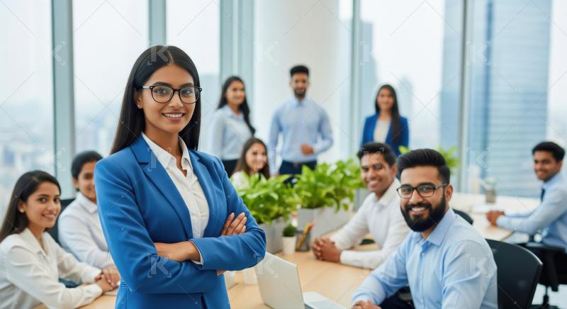 Young indian business people discussing together at office