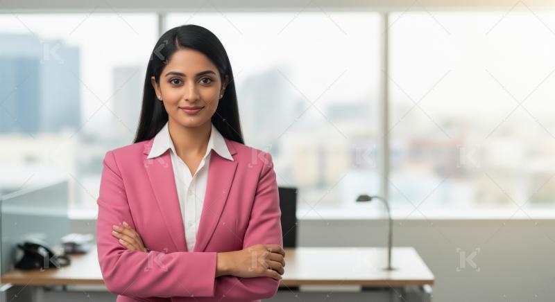 Young beautiful indian business woman standing at office