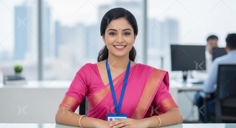 Young beautiful indian business woman standing at office