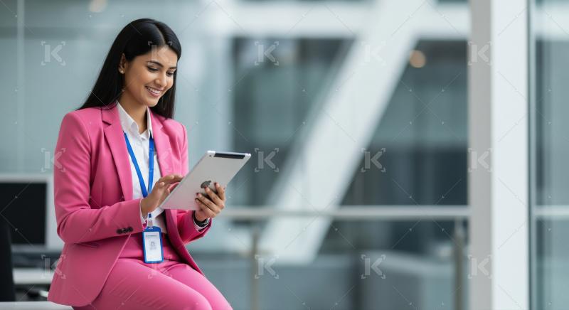 Young beautiful indian business woman standing at office