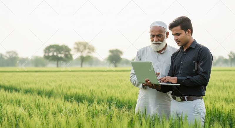 Young indian male advisor giving advice to indian farmer