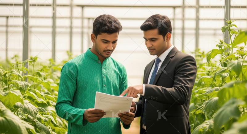 Young indian male advisor giving advice to indian farmer