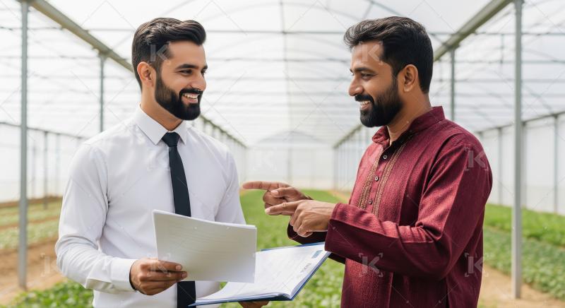 Young indian male advisor giving advice to indian farmer