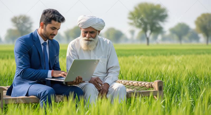 Young indian male advisor giving advice to indian farmer