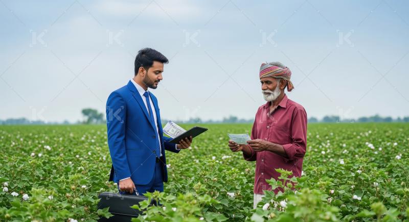 Young indian male advisor giving advice to indian farmer