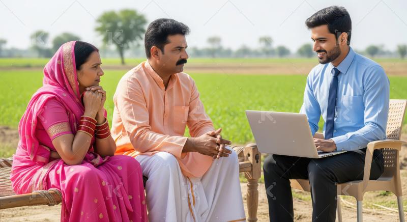 Young indian male advisor giving advice to indian farmer