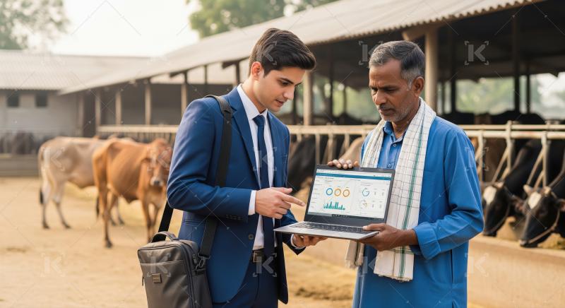 Young indian male advisor giving advice to indian farmer