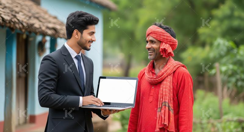 Young indian male advisor giving advice to indian farmer