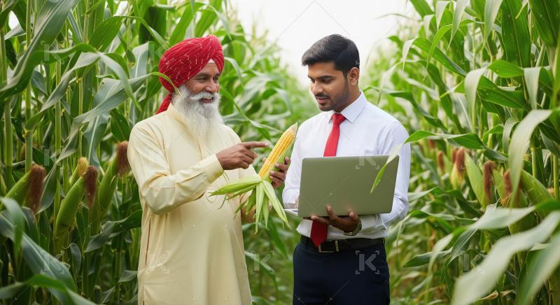 Young indian male advisor giving advice to indian farmer