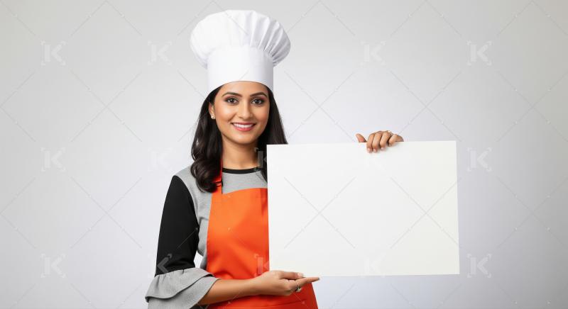 Young beautiful indian woman holding white blank billboard