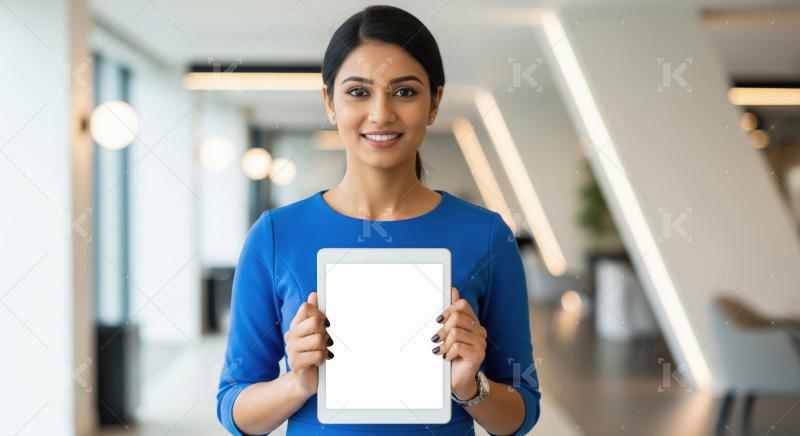 Young beautiful indian business woman standing at office