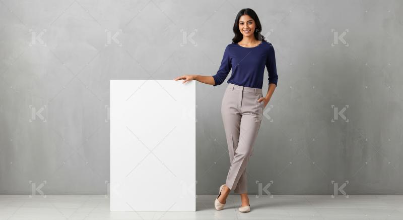 Young beautiful indian woman holding white blank billboard