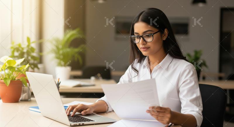 Young indian business woman working on laptop at office