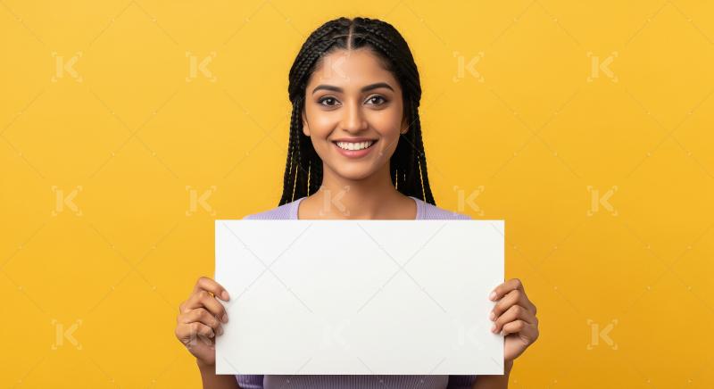 Young indian woman showing empty board