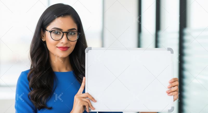 Young indian woman showing empty board