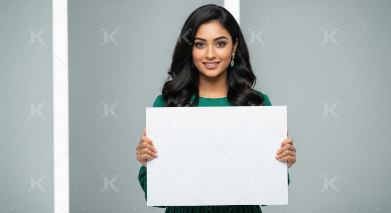 Young indian woman showing empty board