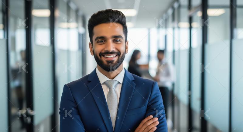 Young businessman or corporate employee standing confidently