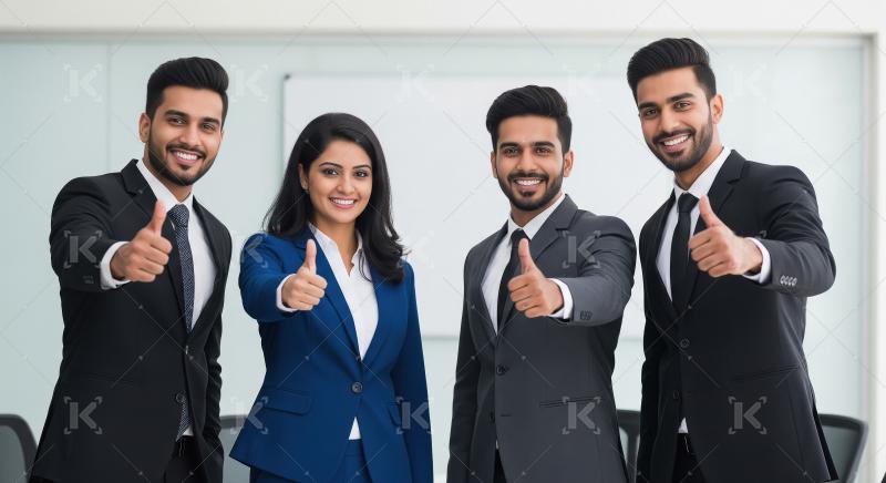 A group of Indian business professionals in formal attire, confi