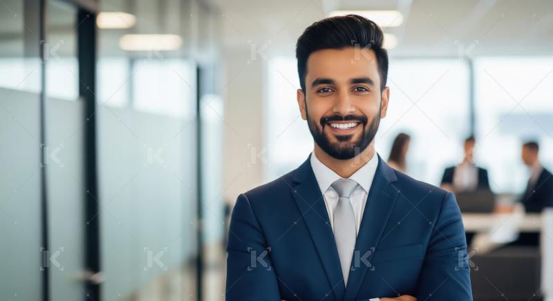 Young businessman or corporate employee standing confidently