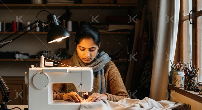 Indian woman working on sewing machine