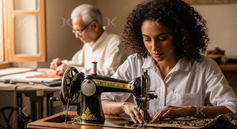 Indian woman working on sewing machine