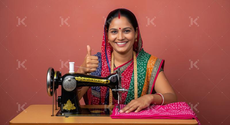 Indian woman working on sewing machine