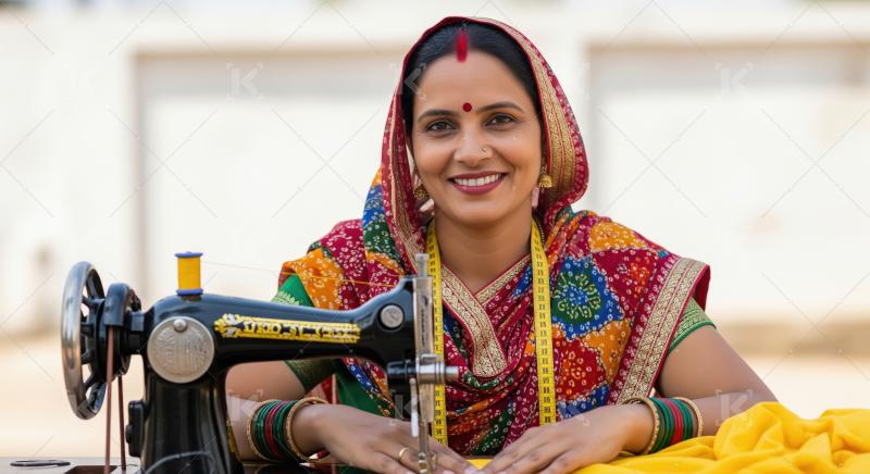 Indian woman working on sewing machine