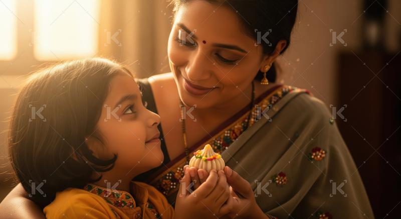 Indian mother lovingly smiles at her daughter as they share a fe
