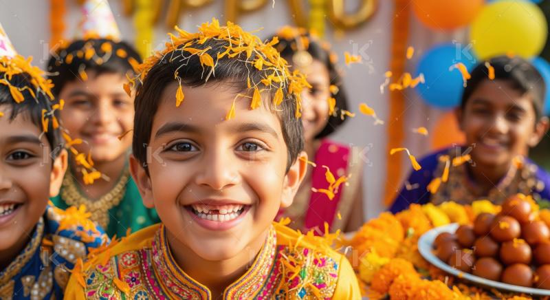 A group of Indian children dressed in colorful traditional cloth