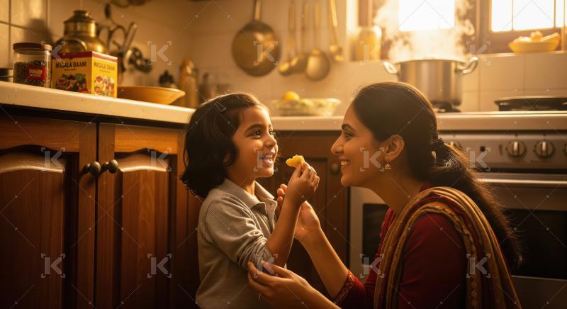 Indian mother lovingly smiles at her daughter as they share a fe