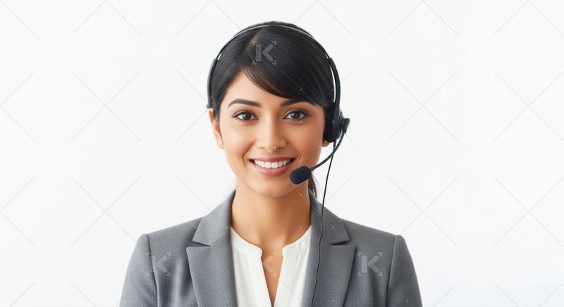 A professional Indian woman provides customer support through a
