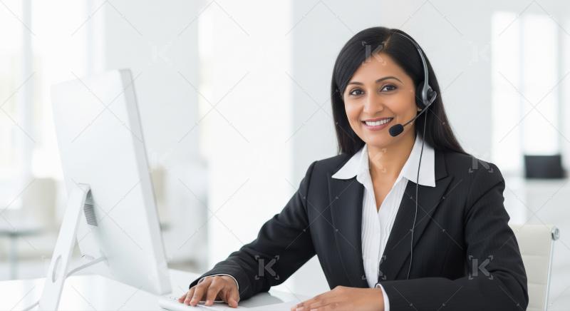 A professional Indian woman provides customer support through a