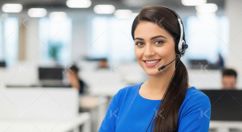 A professional Indian woman provides customer support through a