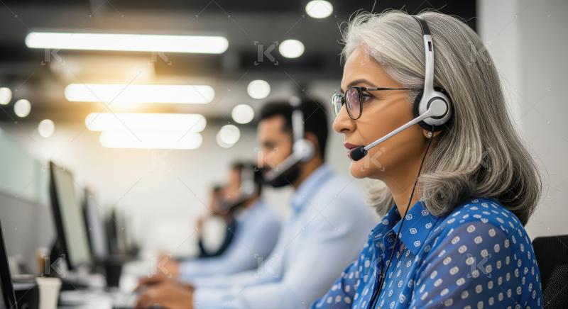 A senior Indian woman with silver hair provides customer service