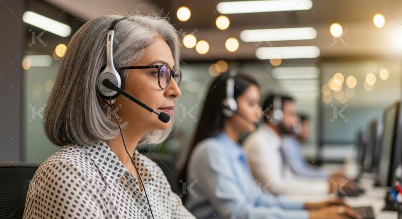 A senior Indian woman with silver hair provides customer service