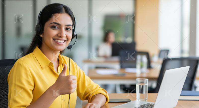 A confident Indian customer service professional in a headset an