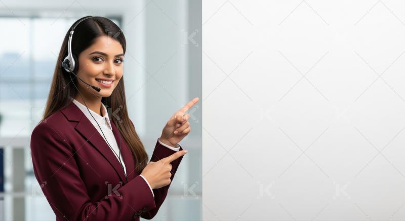 Indian customer service professional in a suit and headset confi
